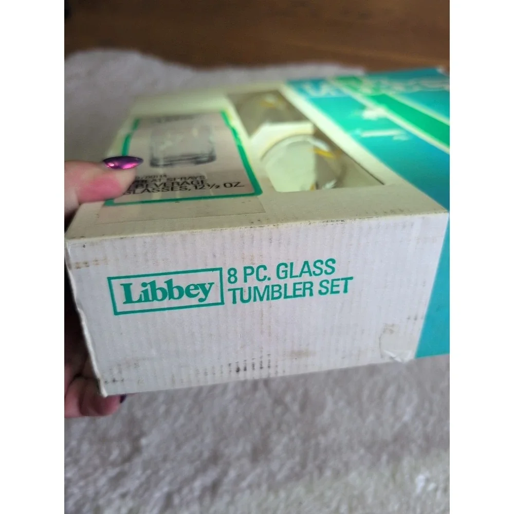 Set of 8 Vintage Libbey Informals‎ Glasses Tumblers Gold Wheat Design NIB